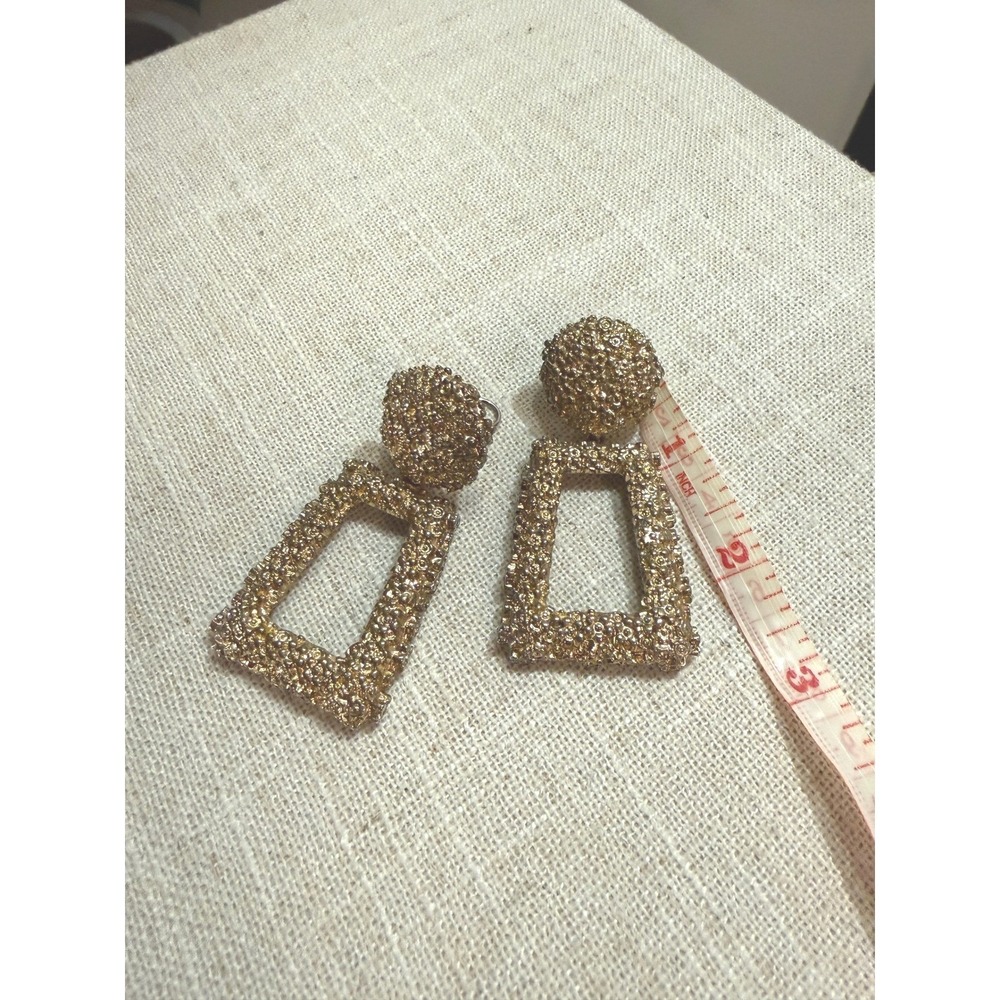 Retro 60s style Drop Earrings Granulated Gold Textured metal Statement Post Back